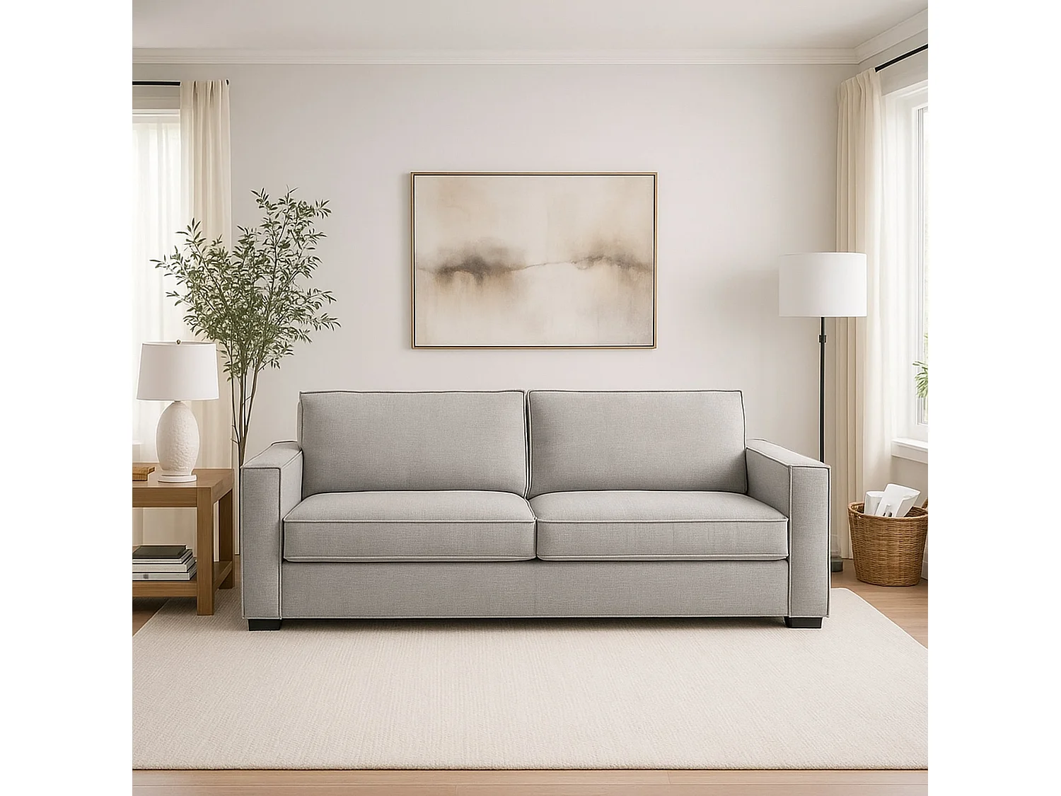 Canapé fixe Carol, canapé 2 places, 100% Made in Italy, Canapé de salon en tissu, avec accoudoirs fins, 160x95h90 cm, Gris