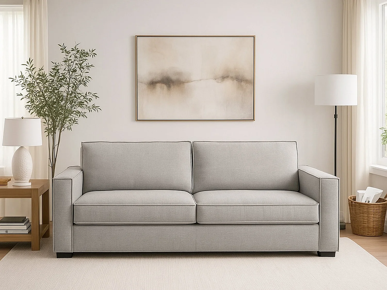 Canapé fixe Carol, canapé 2 places, 100% Made in Italy, Canapé de salon en tissu, avec accoudoirs fins, 160x95h90 cm, Gris