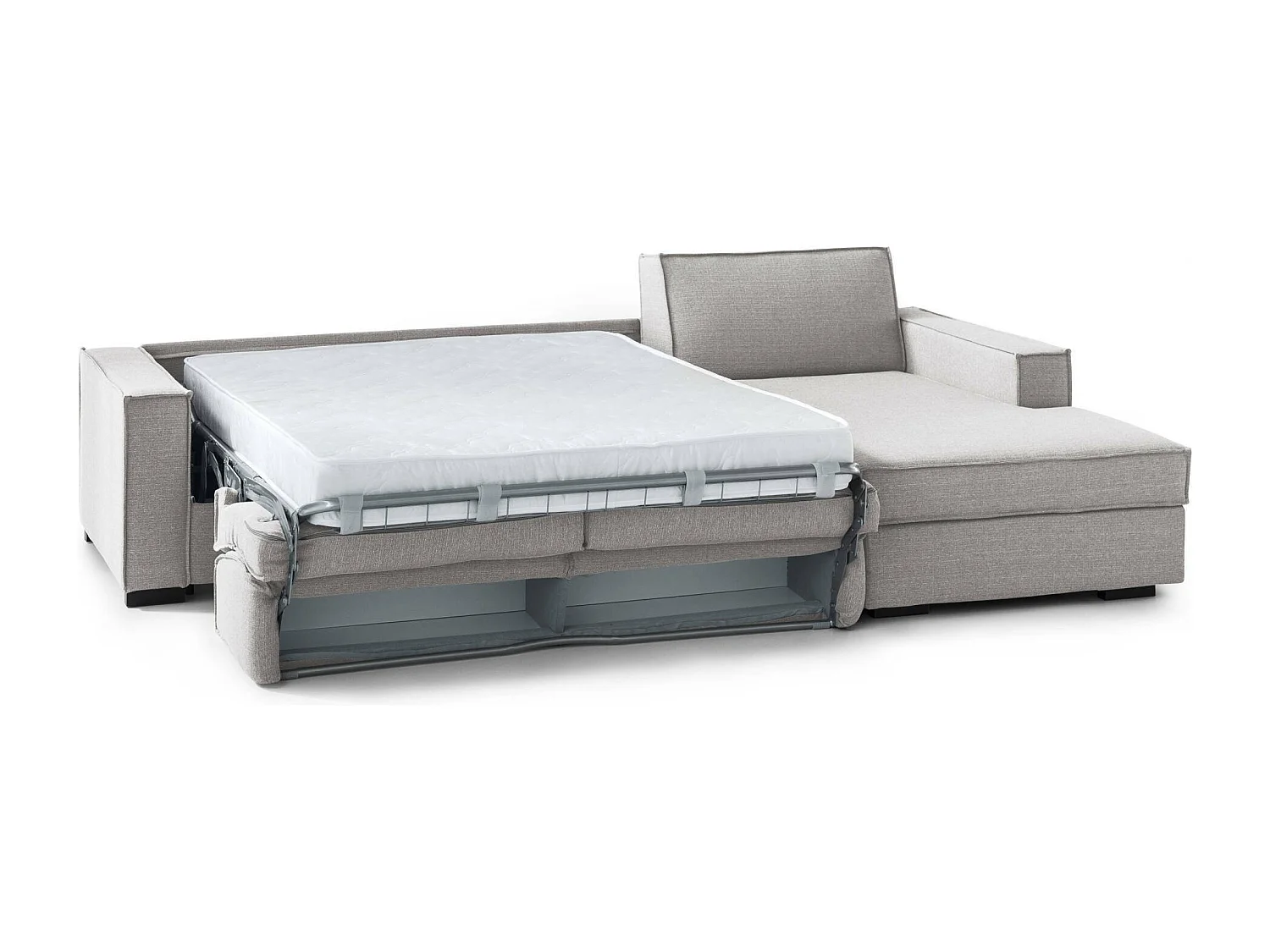 Sofá-cama Adela, Sofá de canto, 100% Fabricado na Itália, Sofá com abertura giratória, Península de armazenamento direita, com braços padrão, 280x95h90 cm, Cinza