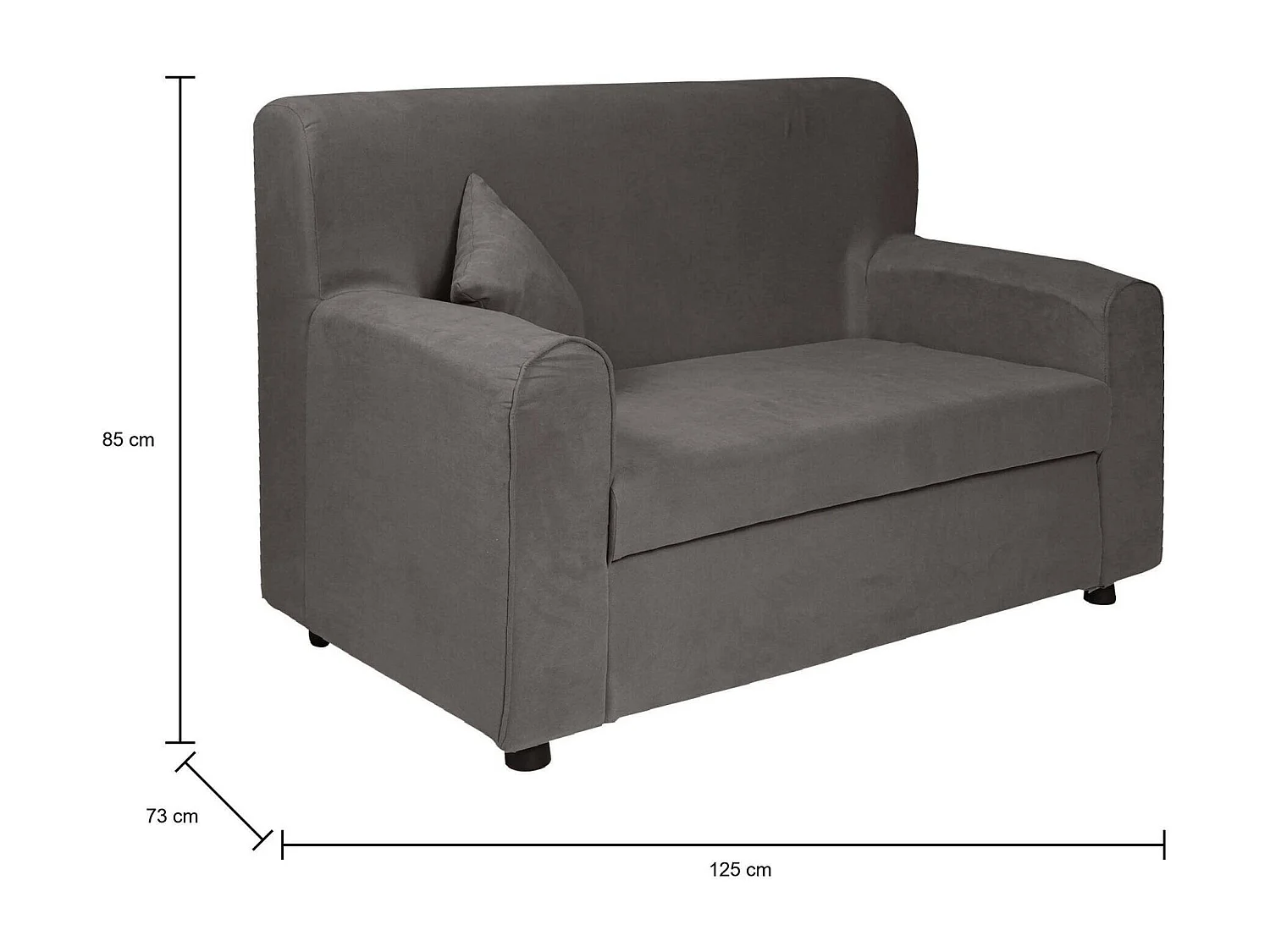 Dmora 2-zitsbank Baeza 73x125x85h cm Grijs, 2 Zitplaatsen, Standaard Armleuningen