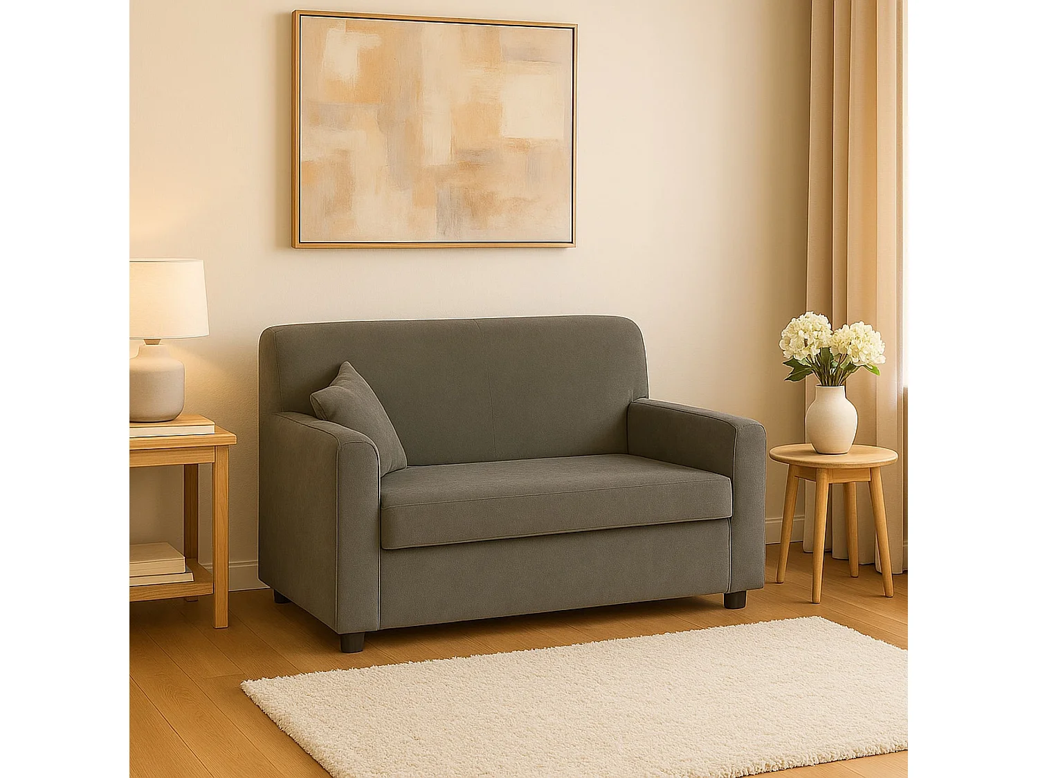 Canapé fixe 2 places Baeza, Canapé en tissu, Canapé linéaire peu encombrant, Canapé pour petits appartements, 125x73h85 cm, Gris