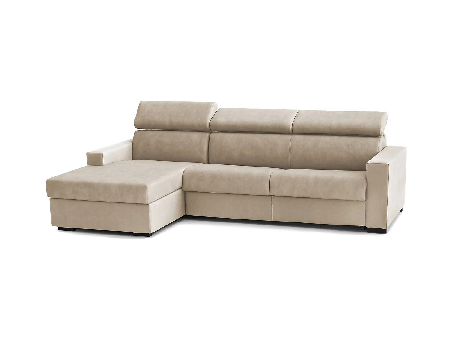Canapé d'angle Eliana, Canapé en tissu, Méridienne conteneur gauche, Accoudoirs fins, 100% Made in Italy, 260x95h85 cm, Beige