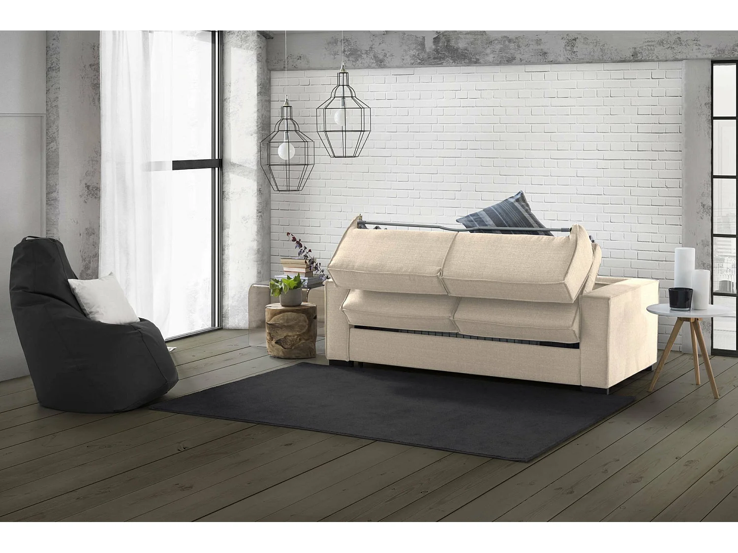 Divano letto con penisola Adelina, Sof con penisola contenitore Sinistra, Braccioli standard, 100% Made in Italy, Cm 280x95h90, Beige