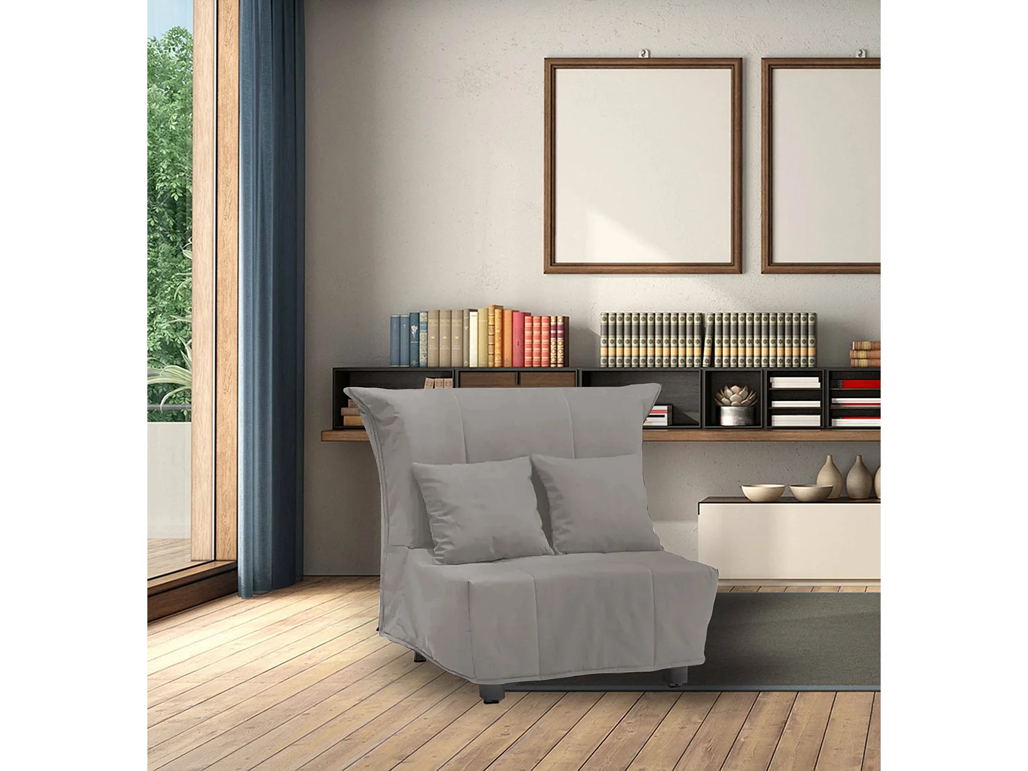 Schlafsofa Alma, Einzelsofa, 100 % Made in Italy, Wohnzimmersessel mit Trolley-Ã–ffnung, aus gepolstertem Stoff, inklusive Kissen, 85 x 90 x 85 cm, Farbe Grau