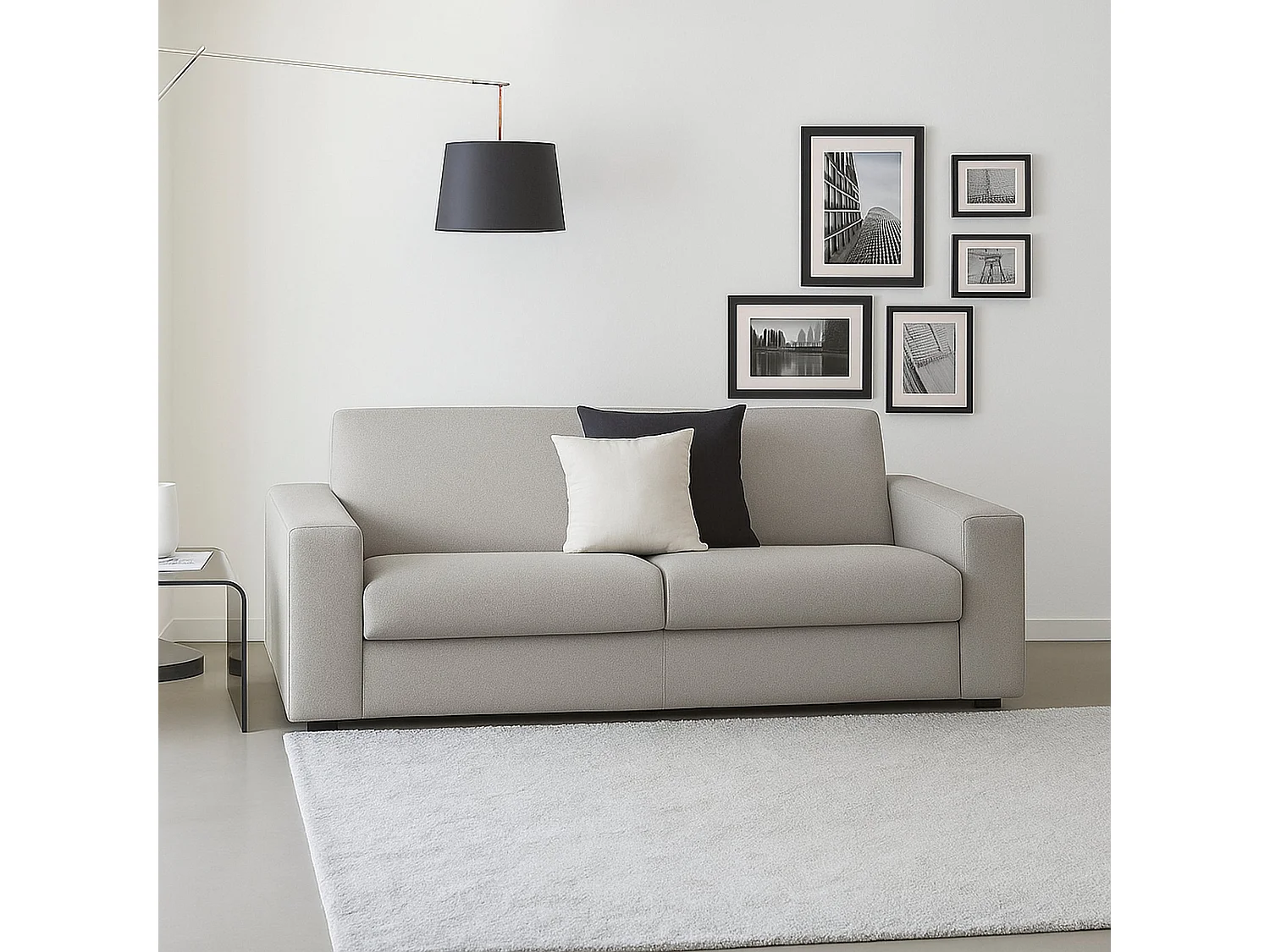 Canapé fixe Giuseppina, canapé 2 places, 100% Made in Italy, Canapé de salon en tissu rembourré, avec accoudoirs standards, 180x95h90 cm, Gris