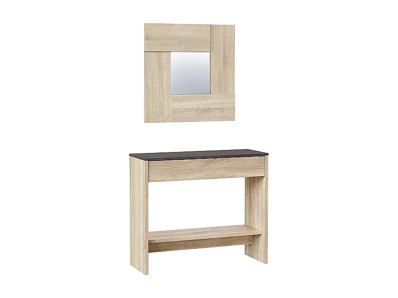 Gilbert entreekast, Entree met spiegel, Kast met lade en plank voor entree, Moderne kledingkast voor inkomhal, 92x33h149 cm, Eiken en Walnoot