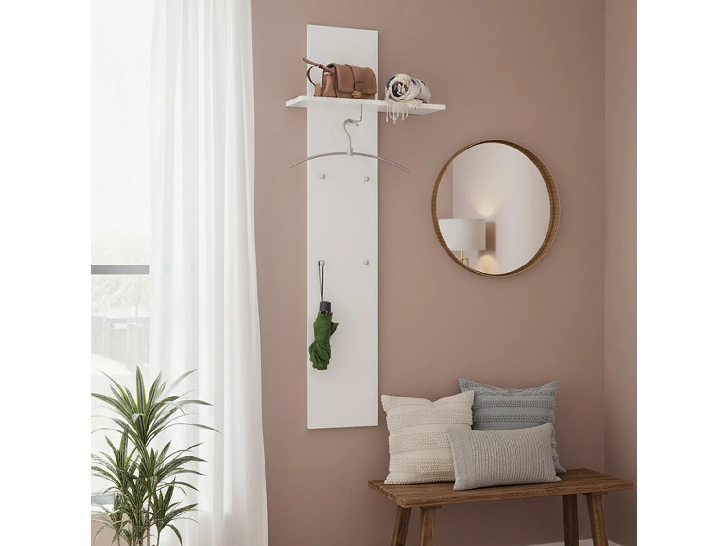 Mobilier d'entrée Omer, Entrée multifonction moderne, Casier polyvalent pour hall d'entrée, 100% Made in Italy, 50x27h140 cm, Blanc brillant