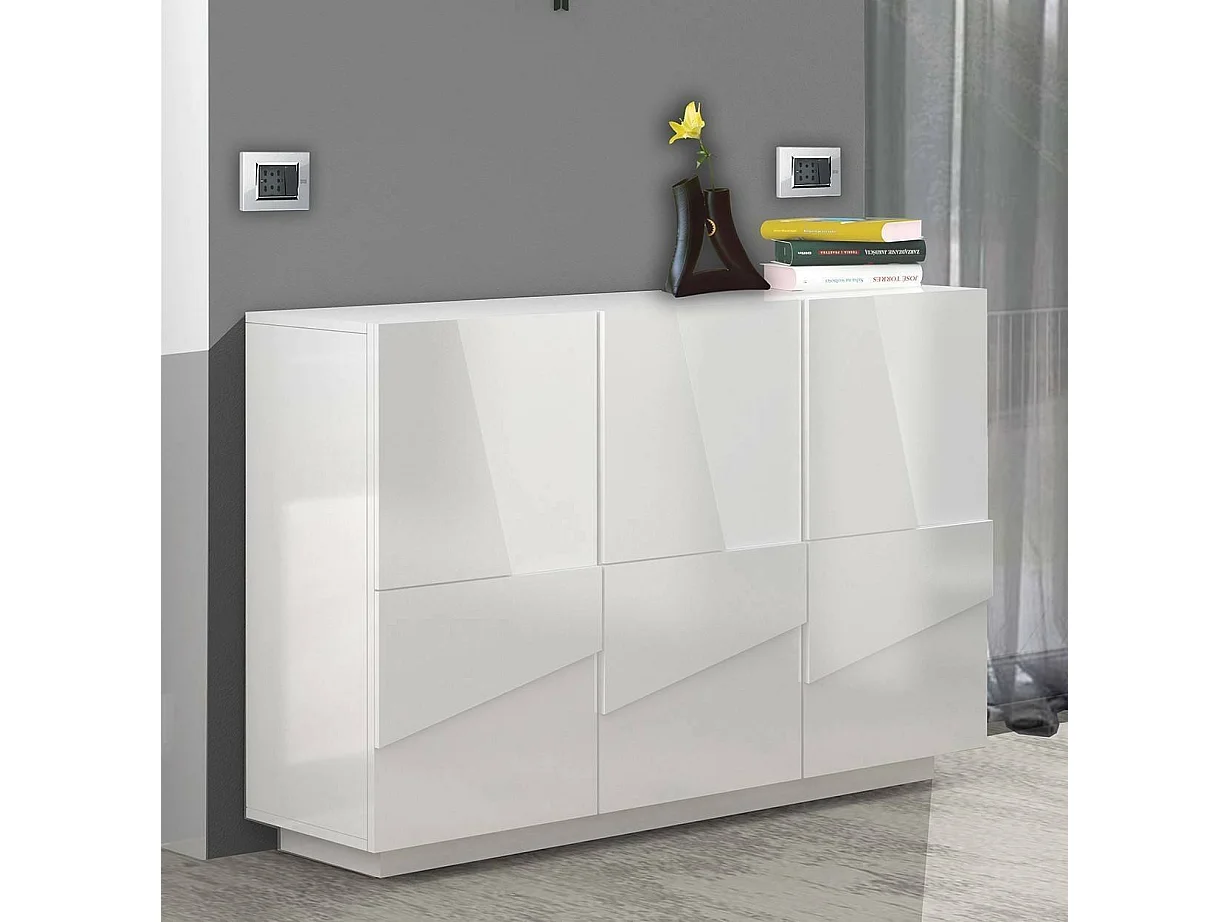 Elia dressoir, Multifunctioneel woonkamerbuffet, 3-deurs woonkamerdressoir, 100% Made in Italy, 121x38h86 cm, Glanzend wit