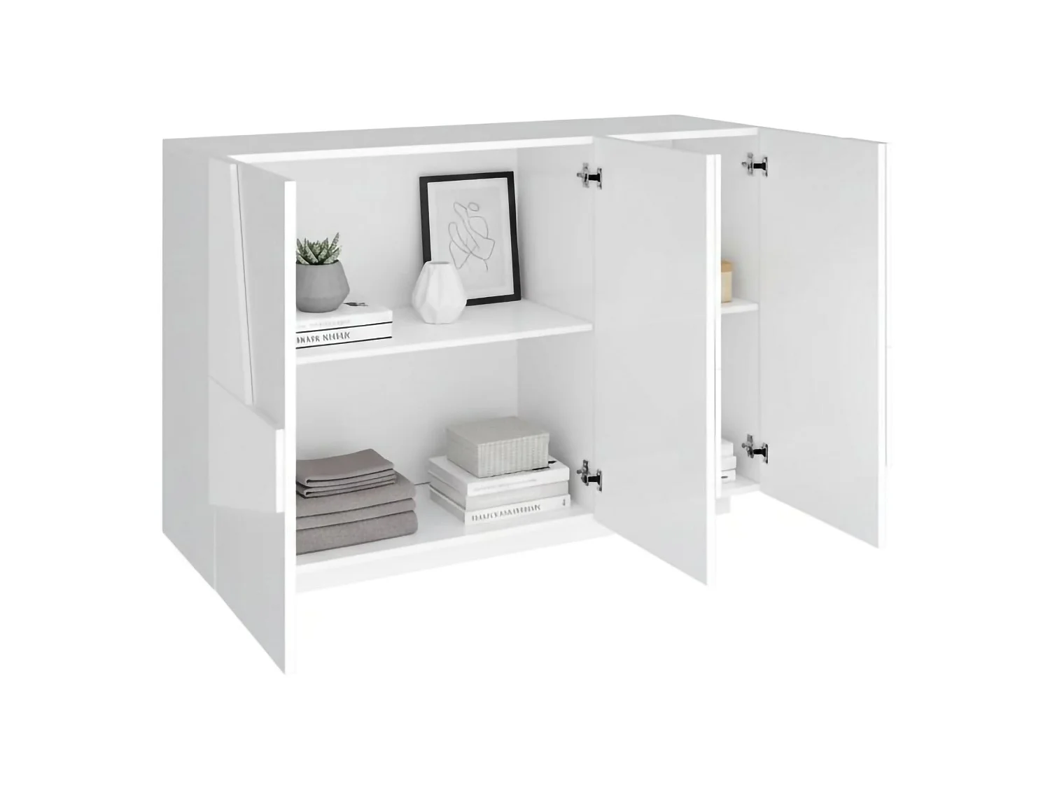 Dmora Dressoir Elia 38x121x86h cm Glanzend Wit 3 Planken 5 Vakjes, Dressoir 3 Deuren Made in Italy