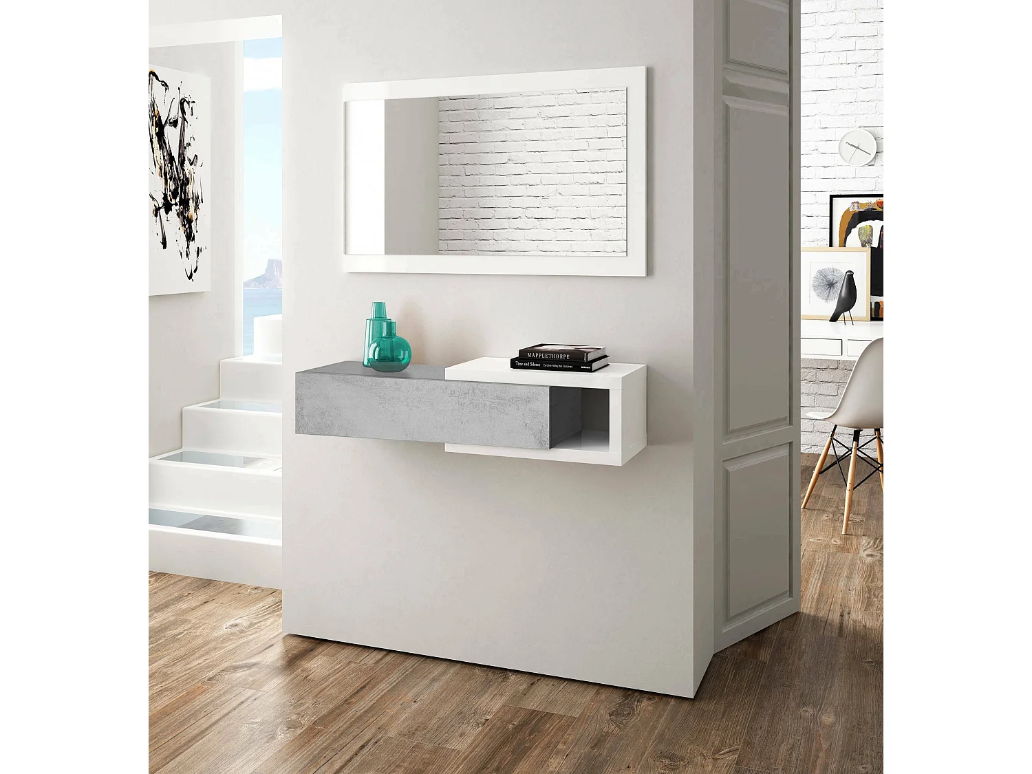 Dmora Entree Meubel Mcallen 26x95x19h cm Grijs Inclusief Spiegel, een Plank