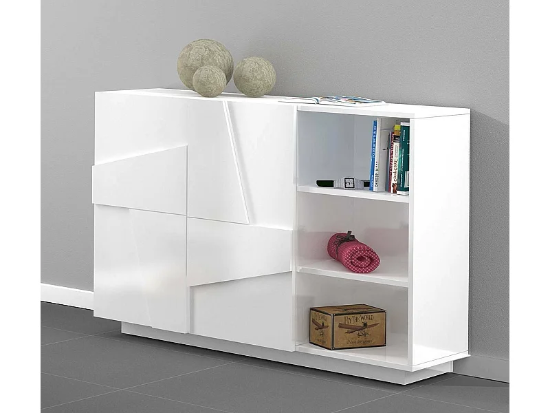 Buffet Salvo, Buffet de salon multifonction, Buffet de salon 2 portes, 100% Made in Italy, 121x38h86 cm, Blanc brillant