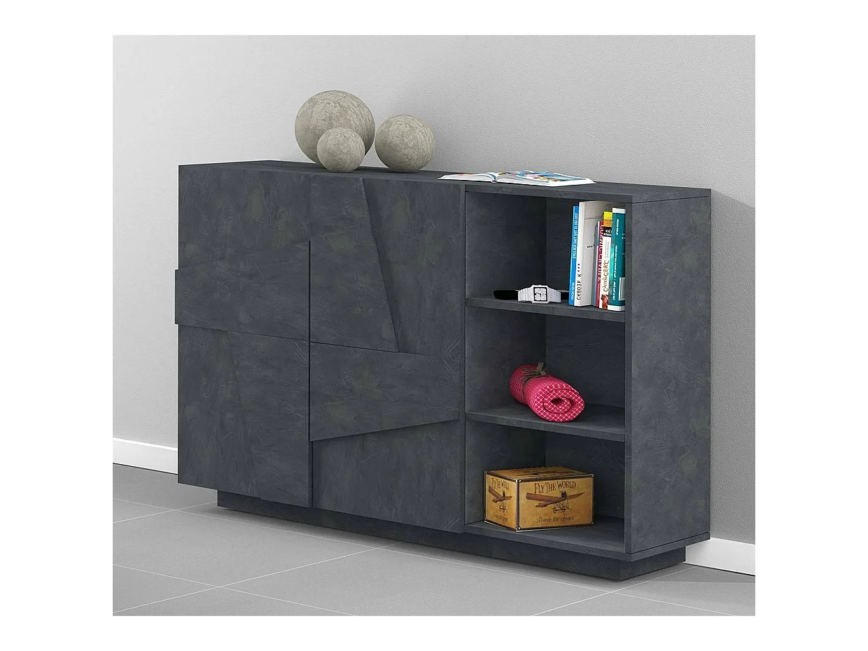 Credenza Salvo, Buffet da soggiorno multifunzione, Madia da salotto a 2 ante, 100% Made in Italy, cm 121x38h86, Ardesia