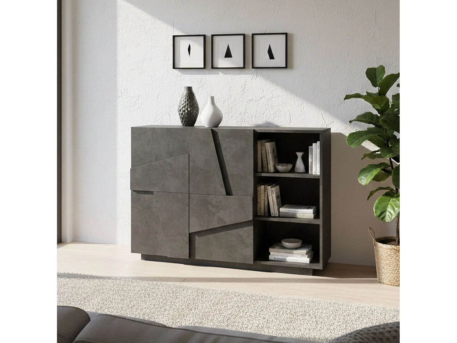 Buffet Salvo, Buffet de salon multifonctionnel, Buffet de salon 2 portes, 100% Made in Italy, 121x38h86 cm, Ardoise