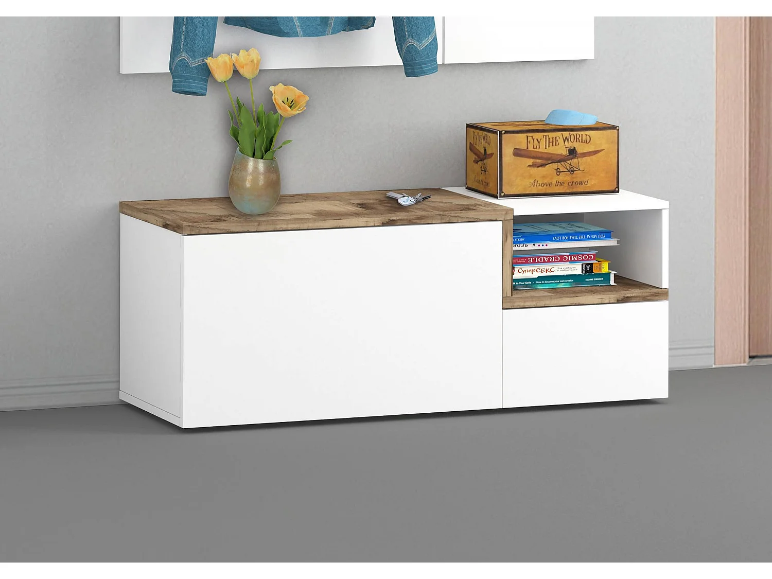 Móveis de entrada Yuri, entrada multifuncional moderna, armário multiuso para hall de entrada, 100% Fabricado na Itália, 120x40h54 cm, branco brilhante e bordo