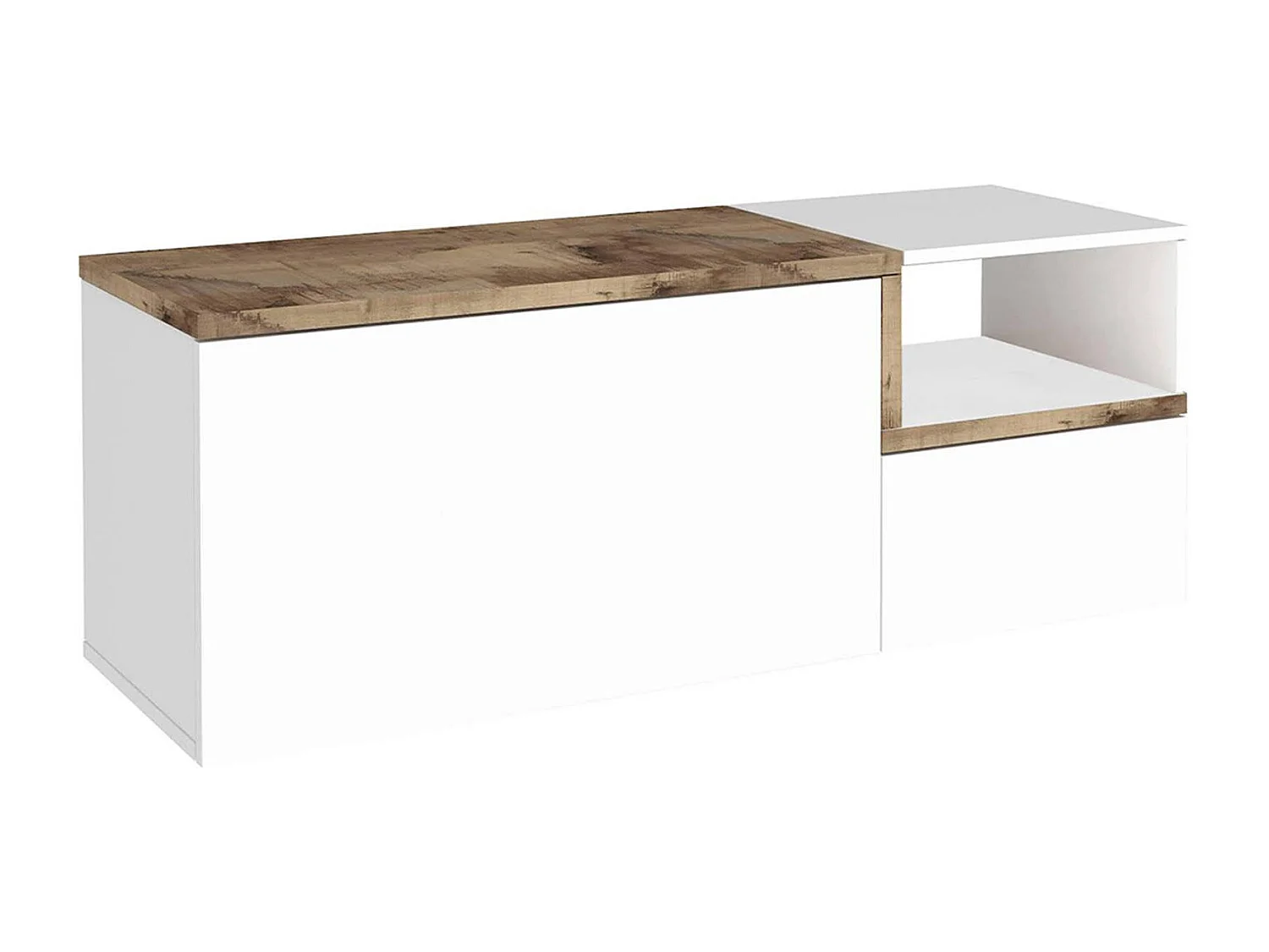 Meuble d'entrée Flavio, entrée multifonction moderne, casier polyvalent pour hall d'entrée, 100% Made in Italy, 120x40h54 cm, blanc brillant et érable