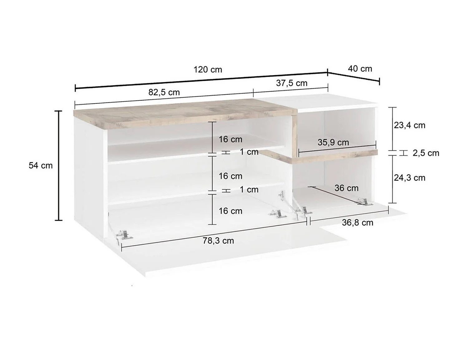 Meuble d'entrée Flavio, entrée multifonction moderne, casier polyvalent pour hall d'entrée, 100% Made in Italy, 120x40h54 cm, blanc brillant et érable