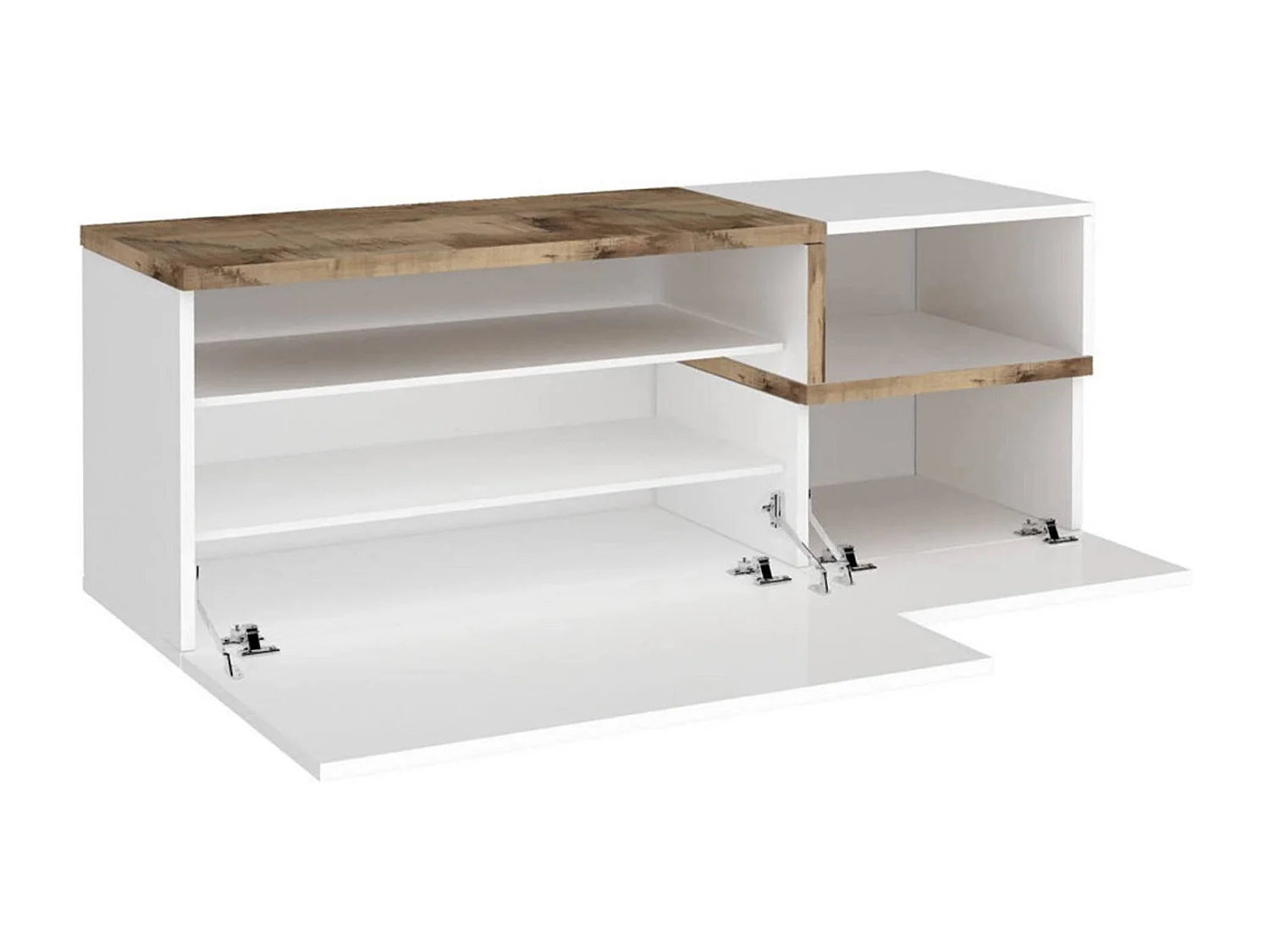 Meuble d'entrée Flavio, entrée multifonction moderne, casier polyvalent pour hall d'entrée, 100% Made in Italy, 120x40h54 cm, blanc brillant et érable