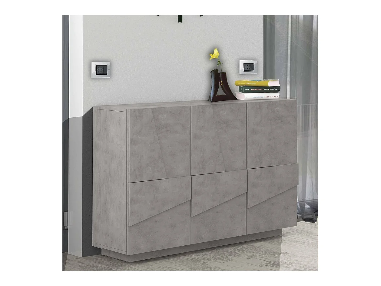 Credenza Elia, Buffet da soggiorno multifunzione, Madia da salotto a 3 ante, 100% Made in Italy, cm 121x38h86, Cemento