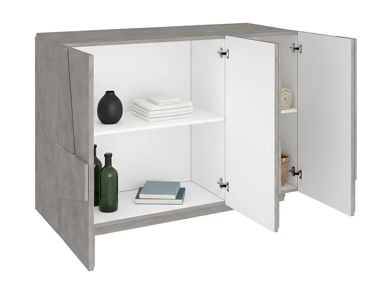Dmora Dressoir Elia 38x121x86h cm Beton Grijs 3 Planken 5 Openingen, 3 Deurs Kast Made in Italy