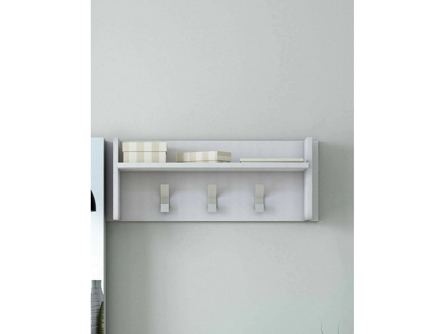 Móvel de entrada Narciso, Cabide com 3 ganchos, Prateleira de entrada, 100% Fabricado na Itália, 90x29h34 cm, Branco