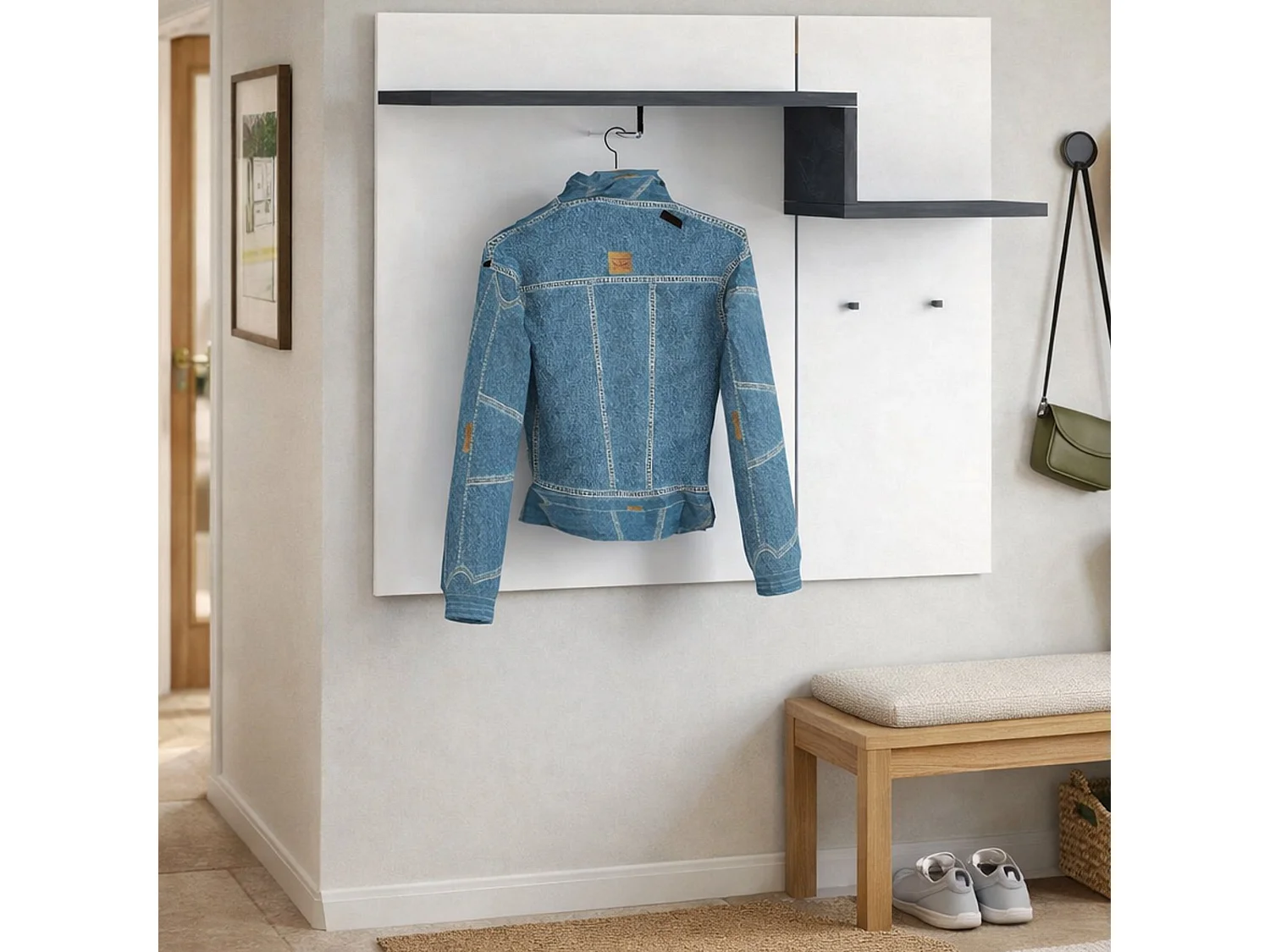 Meuble d'entrée Ezio, entrée multifonction moderne, casier polyvalent pour hall d'entrée, 100% Made in Italy, 120x30h100 cm, blanc brillant et ardoise