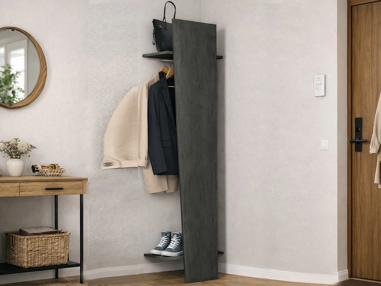 Dmora Halmeubel Sante 30x50x200h cm Zwart Antraciet 2 Planken Kapstok, 3 Vakjes Made in Italy