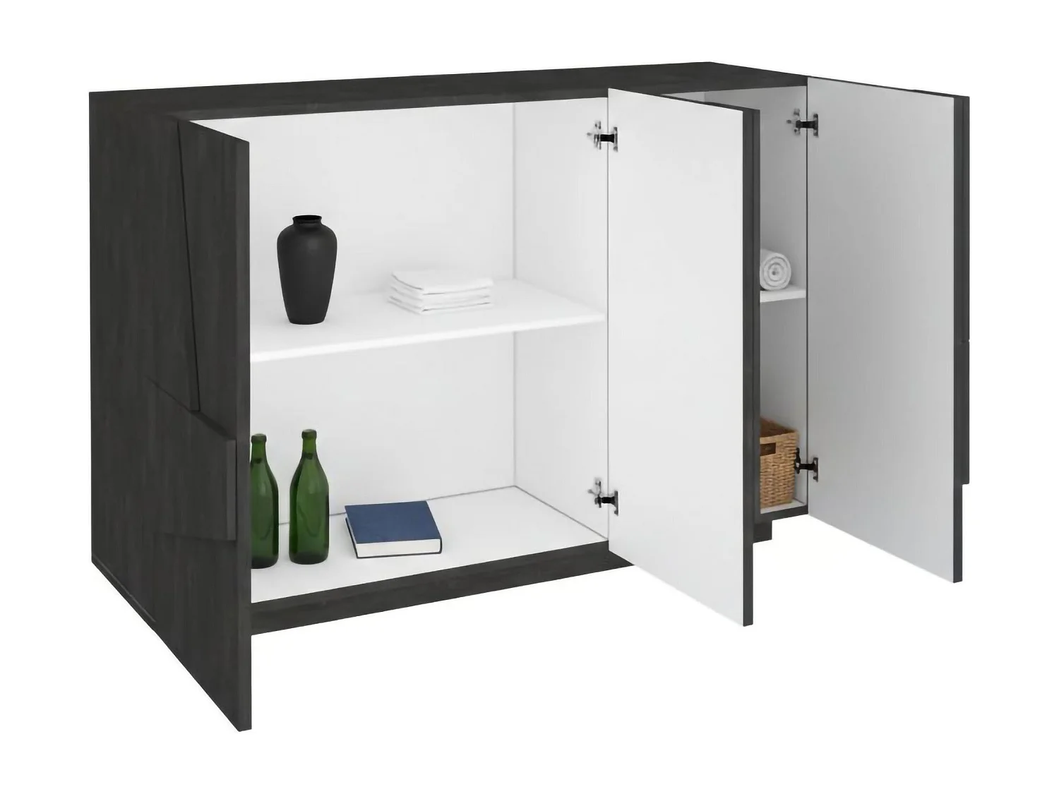 Dmora Dressoir Elia 38x121x86h cm Leigrijs 3 Planken 5 Vakken, 3 Deuren Made in Italy