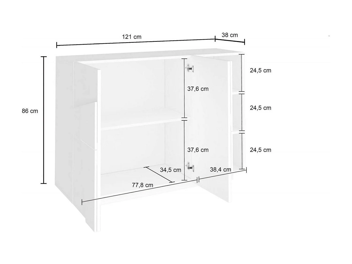 Dmora Dressoir Elia 38x121x86h cm Leigrijs 3 Planken 5 Vakken, 3 Deuren Made in Italy