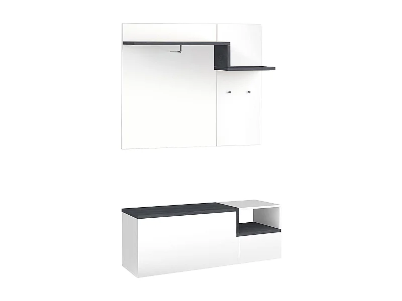 Meuble d'entrée Yuri, entrée multifonction moderne, casier polyvalent pour hall d'entrée, 100% Made in Italy, 120x40h54 cm, blanc brillant et ardoise