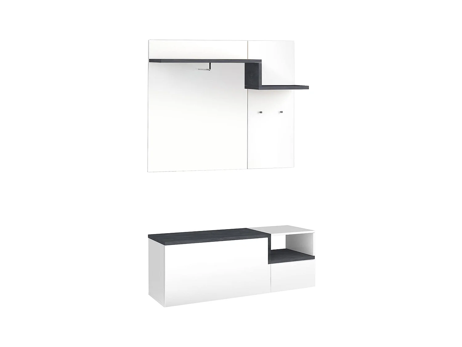 Yuri entreemeubilair, moderne multifunctionele entree, multifunctionele locker voor inkomhal, 100% Made in Italy, 120x40h54 cm, glanzend wit en leisteen