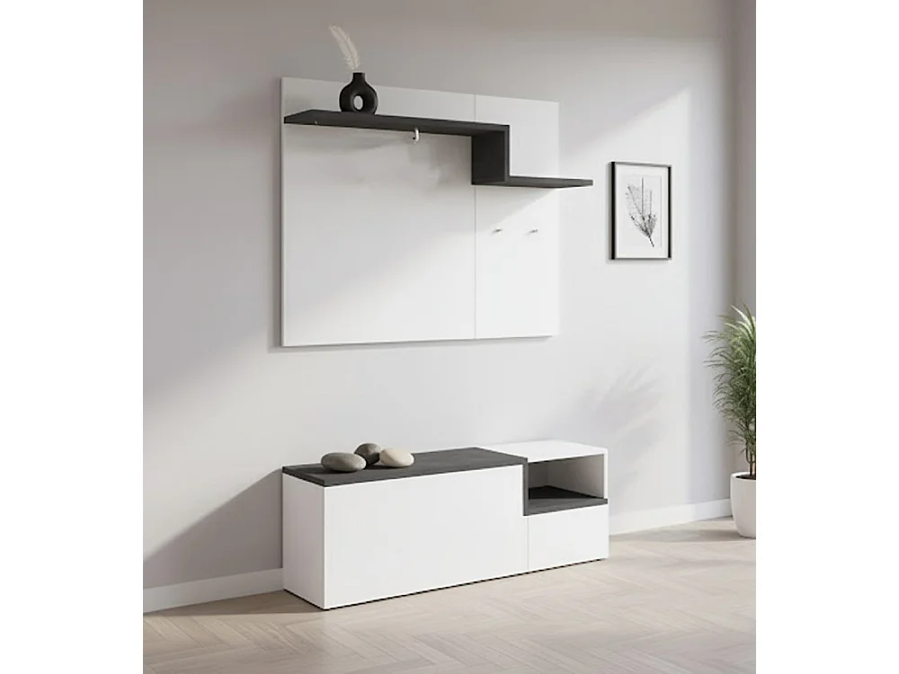 Móvel de entrada Yuri, entrada multifuncional moderna, armário polivalente para hall de entrada, 100% Fabricado na Itália, 120x40h54 cm, branco brilhante e ardósia