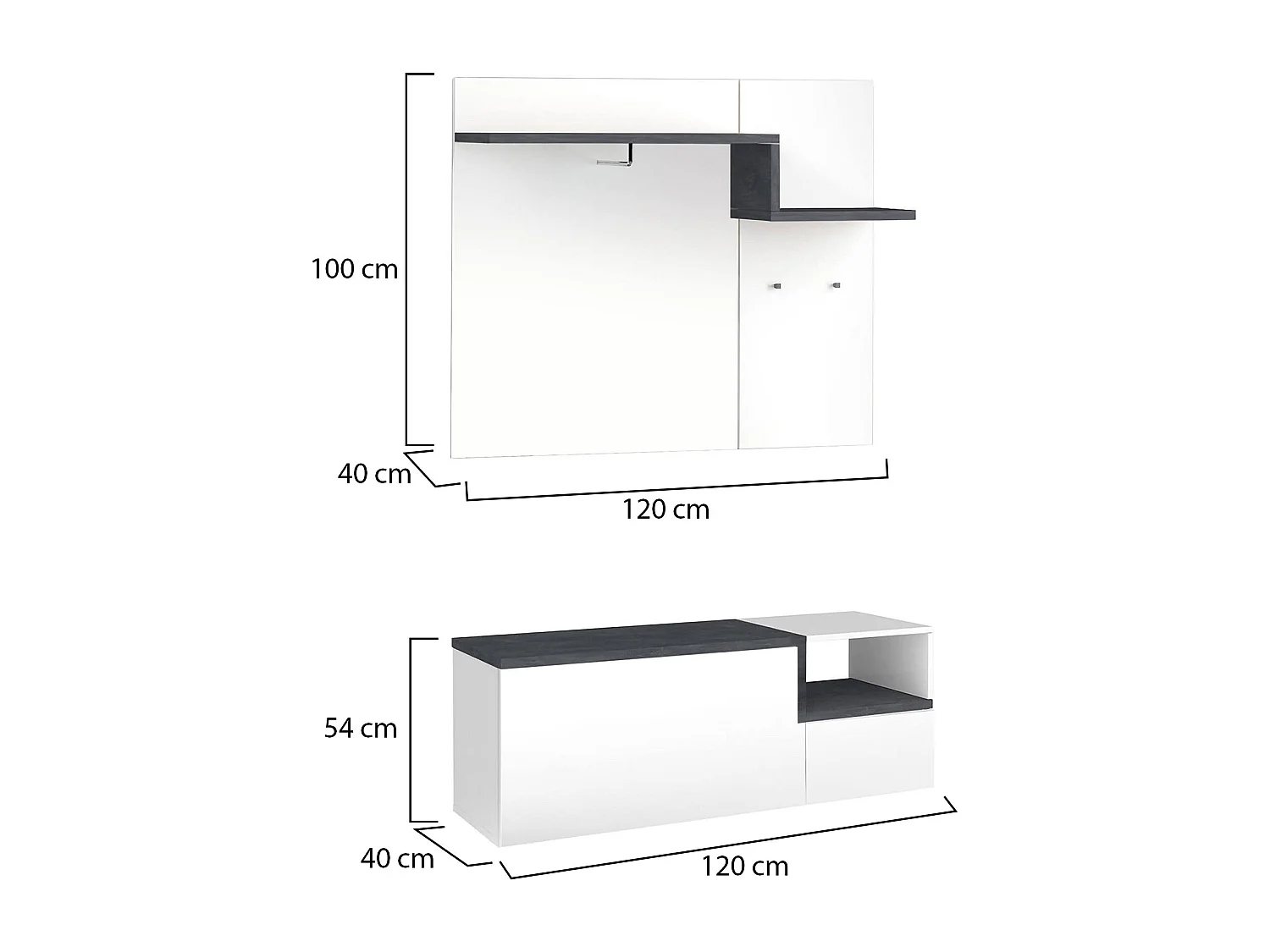 Móvel de entrada Yuri, entrada multifuncional moderna, armário polivalente para hall de entrada, 100% Fabricado na Itália, 120x40h54 cm, branco brilhante e ardósia