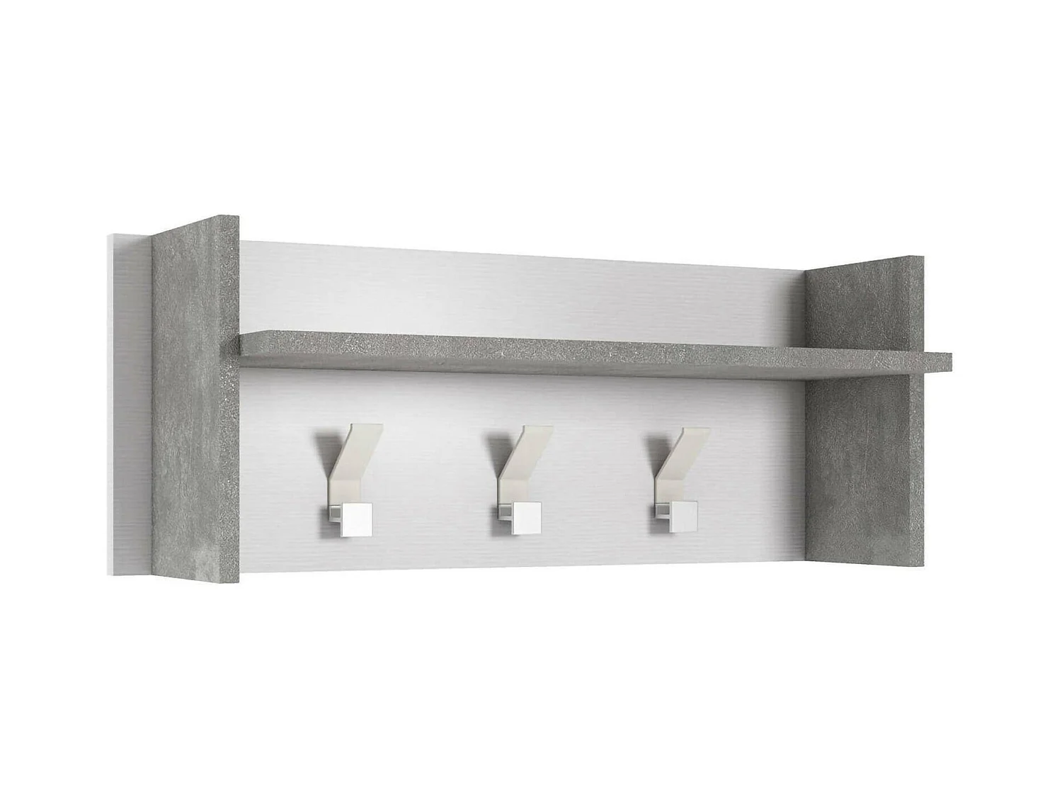 Mobilier d'entrée Narciso, Cintre avec 3 crochets, Etagère de rangement d'entrée, 100% Made in Italy, 90x29h34 cm, Blanc et Ciment