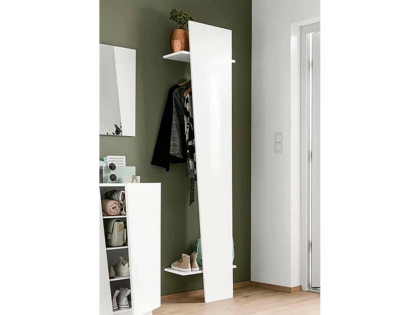 Eingangsmöbel Sante, Moderner Multifunktionseingang, Mehrzweckschrank für die Eingangshalle, 100 % Made in Italy, 50 x 30 x 200 cm, glänzendes WeiÃŸ,