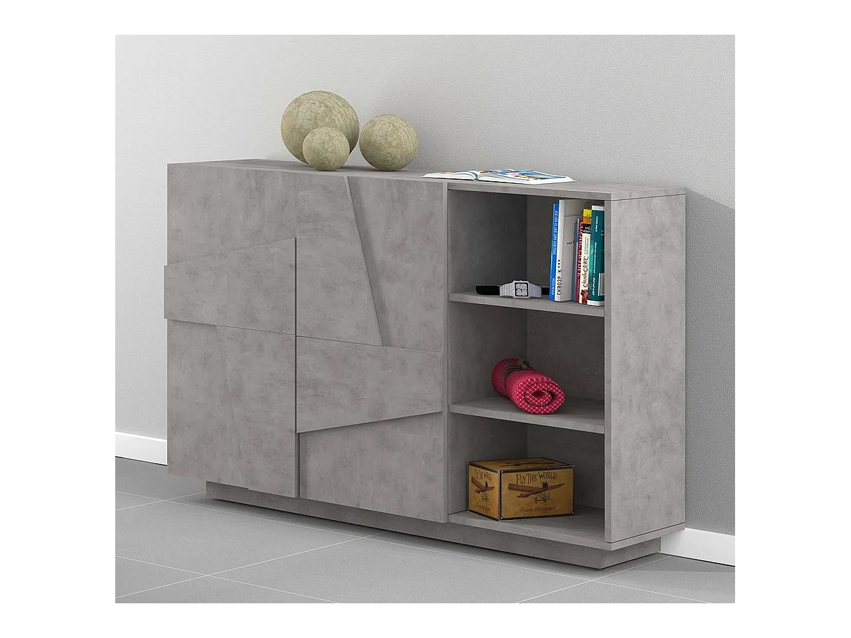 Credenza Salvo, Buffet da soggiorno multifunzione, Madia da salotto a 2 ante, 100% Made in Italy, cm 121x38h86, Cemento
