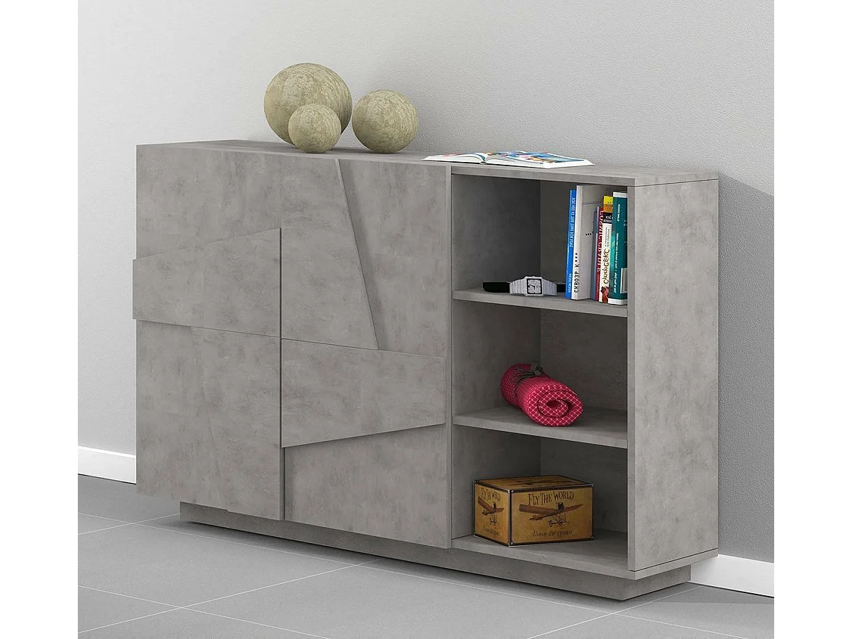 Salvo dressoir, Multifunctioneel woonkamerbuffet, 2-deurs woonkamerdressoir, 100% Made in Italy, 121x38h86 cm, Cement