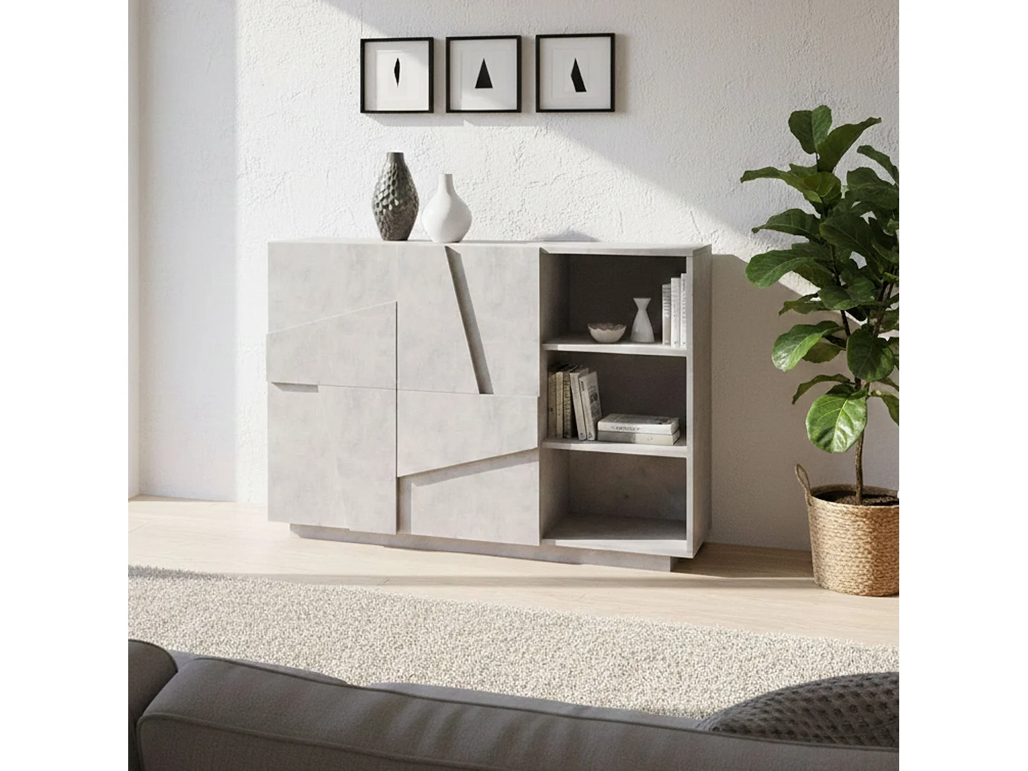 Buffet Salvo, Buffet de salon multifonctionnel, Buffet de salon 2 portes, 100% Made in Italy, 121x38h86 cm, Ciment