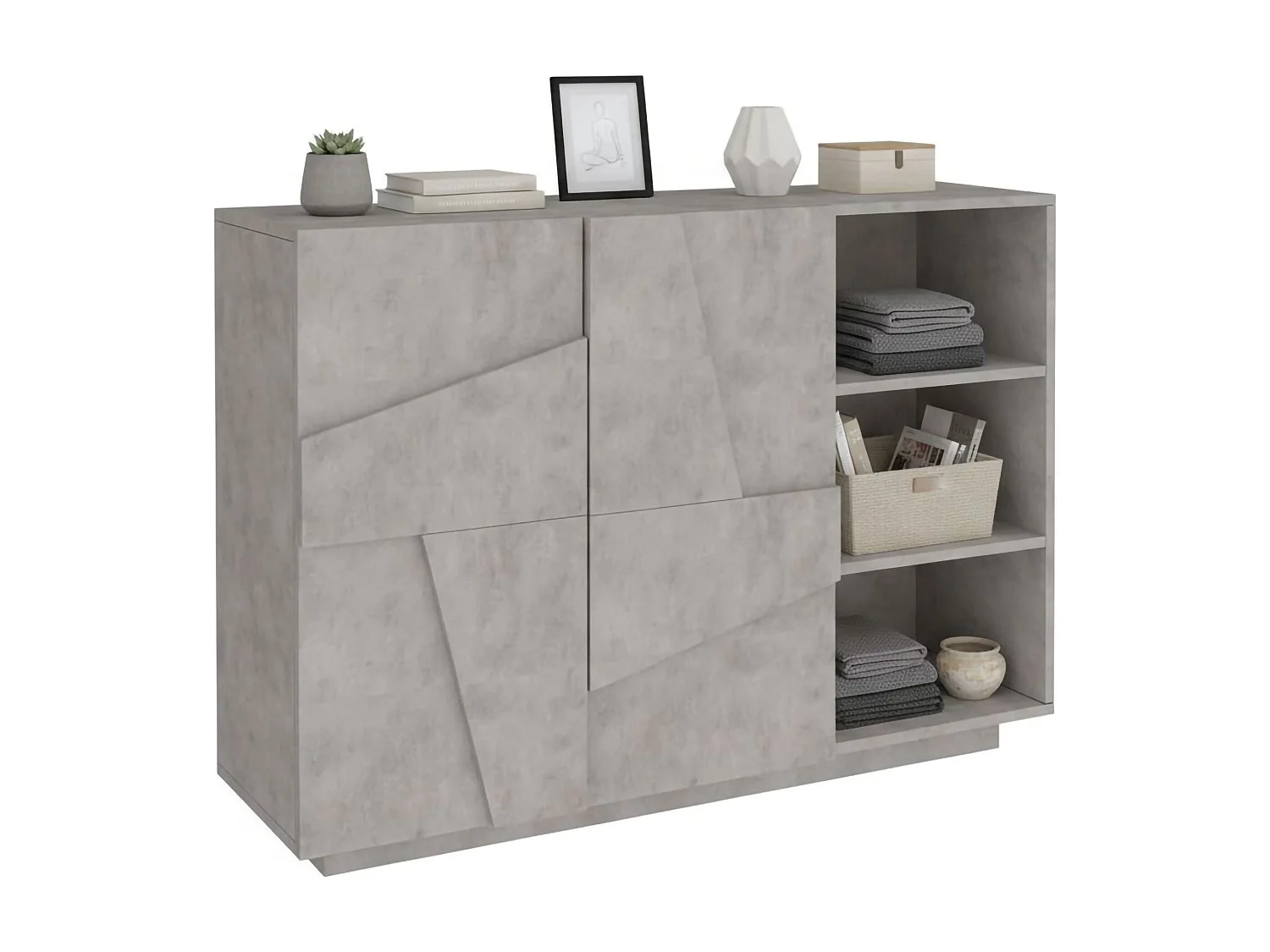 Buffet Salvo, Buffet de salon multifonctionnel, Buffet de salon 2 portes, 100% Made in Italy, 121x38h86 cm, Ciment