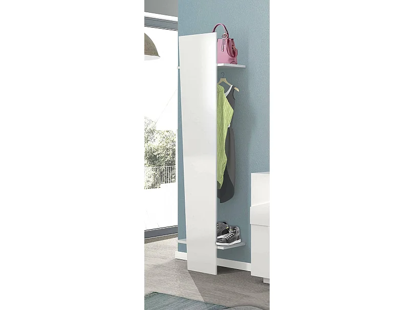Sante entreemeubilair, Moderne multifunctionele entree, Multifunctionele locker voor inkomhal, 100% Made in Italy, 50x30h200 cm, Glanzend wit gelakt