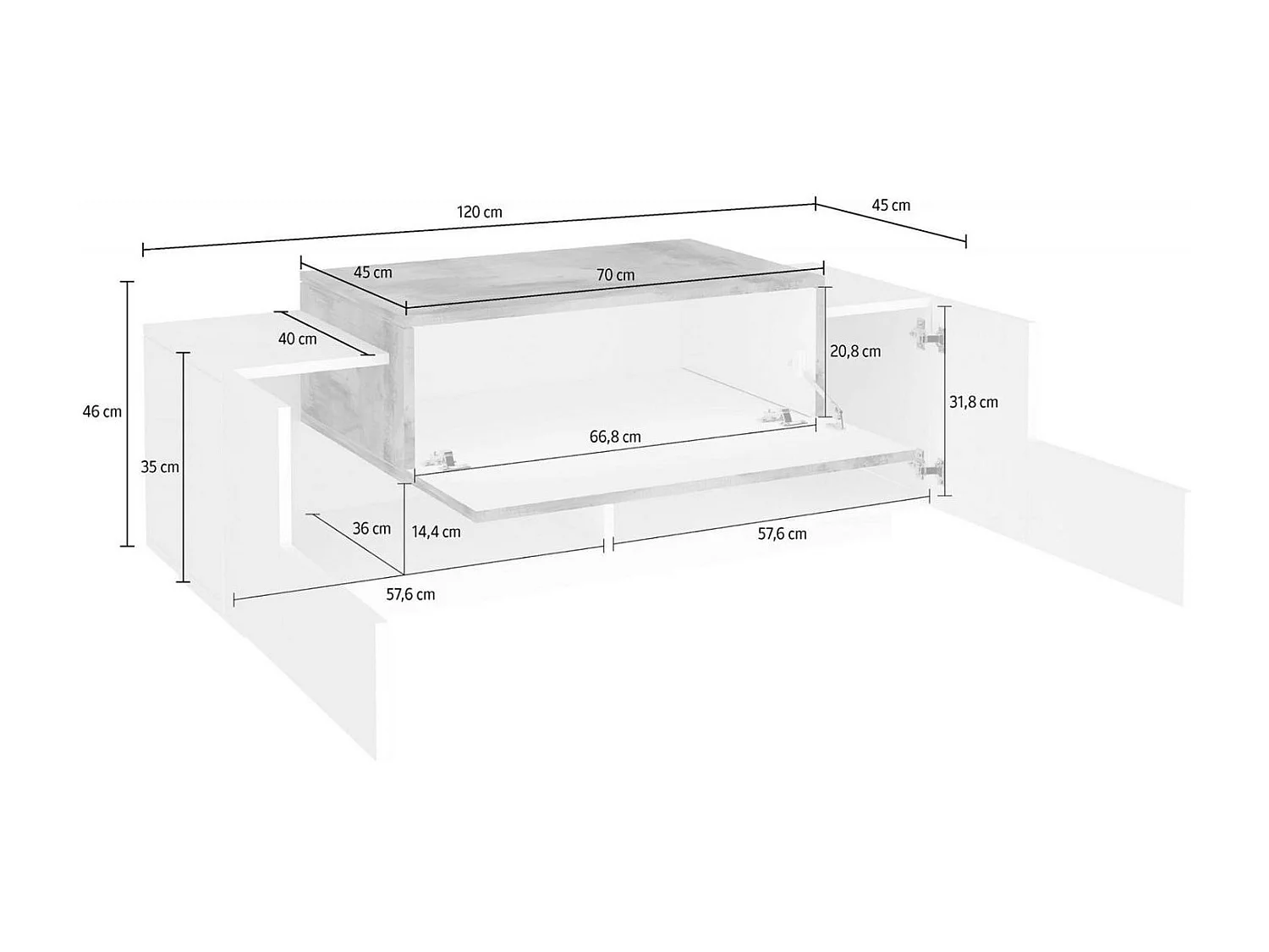 Meuble d'entrée Mirco, entrée multifonction moderne, casier polyvalent pour hall d'entrée, 100% Made in Italy, 120x45h46 cm, blanc brillant et érable
