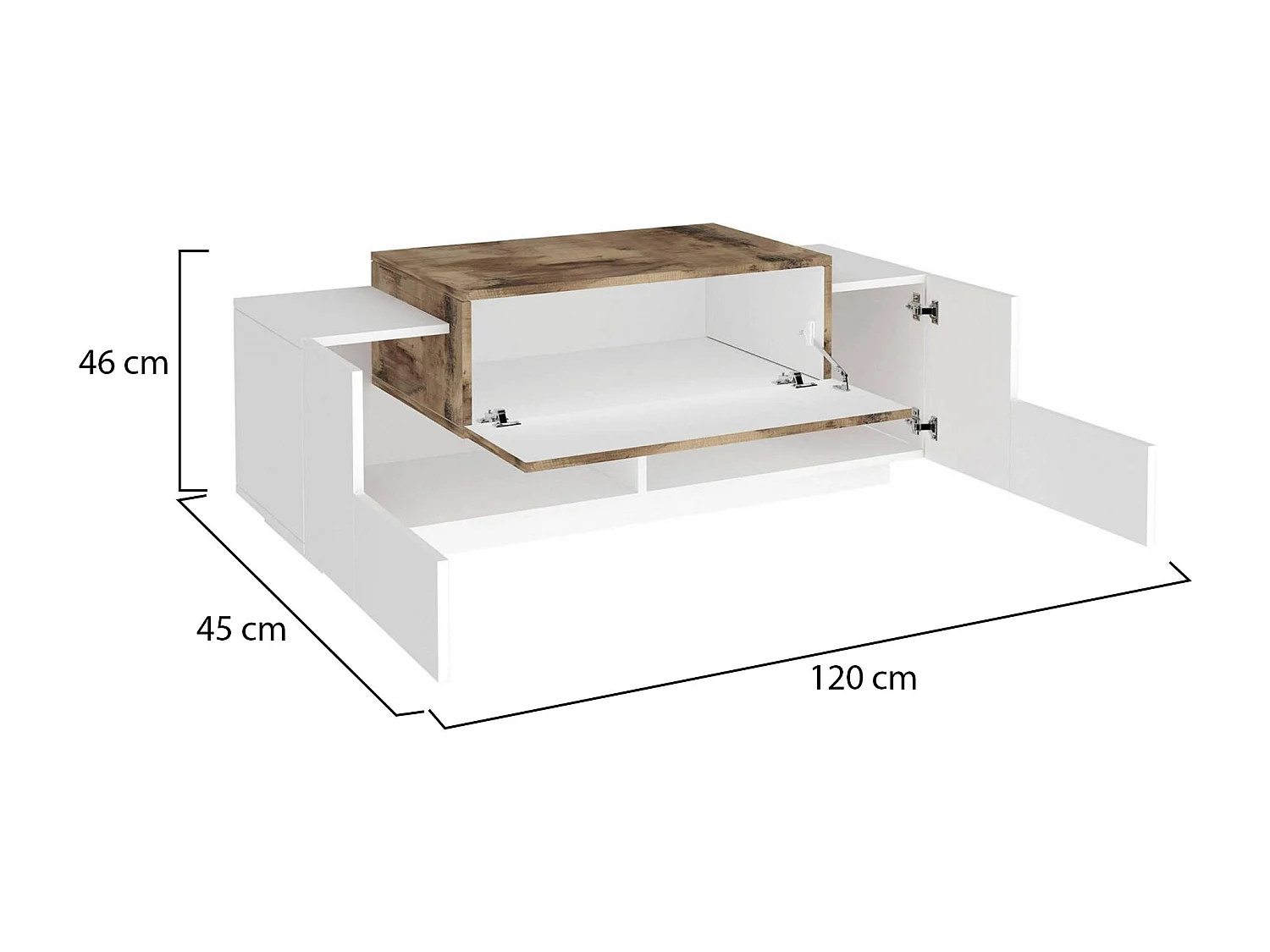 Meuble d'entrée Mirco, entrée multifonction moderne, casier polyvalent pour hall d'entrée, 100% Made in Italy, 120x45h46 cm, blanc brillant et érable