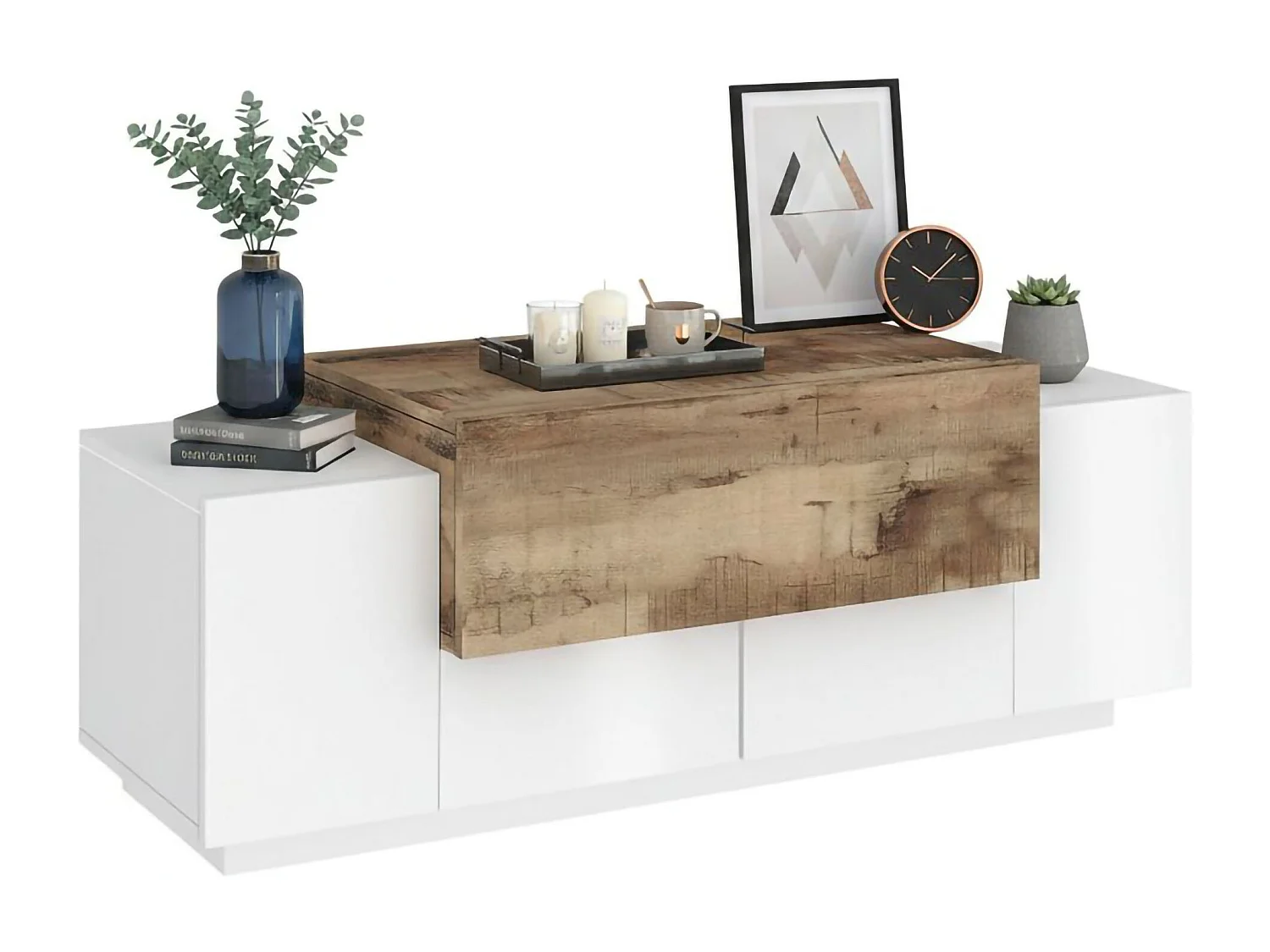 Meuble d'entrée Mirco, entrée multifonction moderne, casier polyvalent pour hall d'entrée, 100% Made in Italy, 120x45h46 cm, blanc brillant et érable