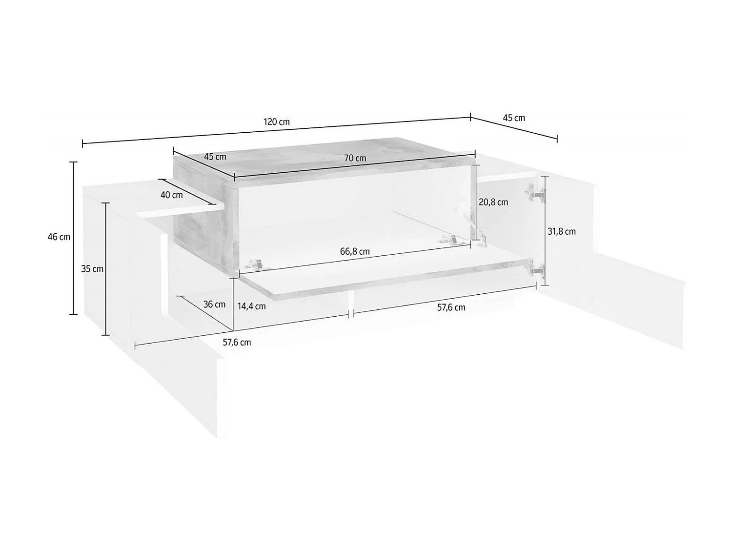 Meuble d'entrée Mirco, entrée multifonction moderne, casier polyvalent pour hall d'entrée, 100% Made in Italy, 120x45h46 cm, blanc brillant et érable