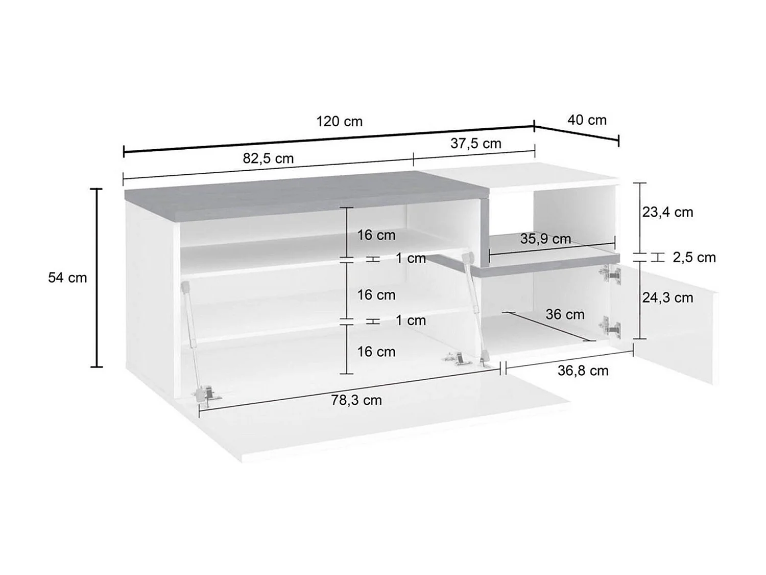 Mueble de entrada Flavio, Entrada multifunción moderna, Taquilla multiusos para recibidor, 100% Made in Italy, 120x40h54 cm, Blanco brillo y pizarra
