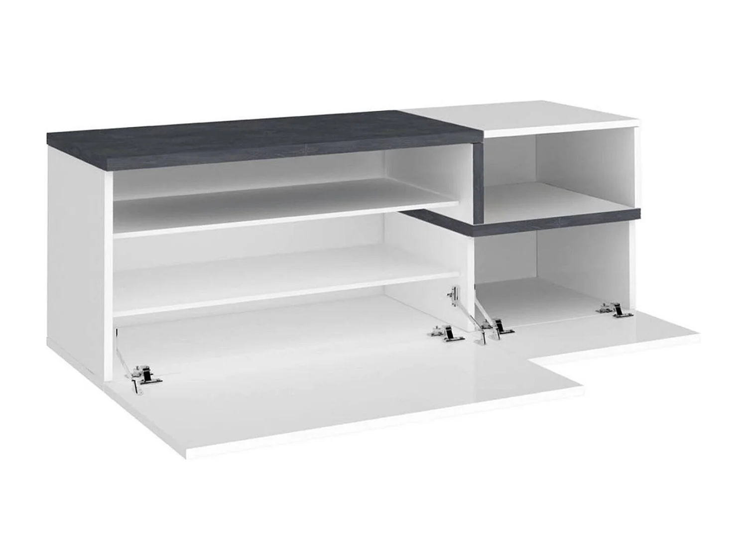 Mueble de entrada Flavio, Entrada multifunción moderna, Taquilla multiusos para recibidor, 100% Made in Italy, 120x40h54 cm, Blanco brillo y pizarra