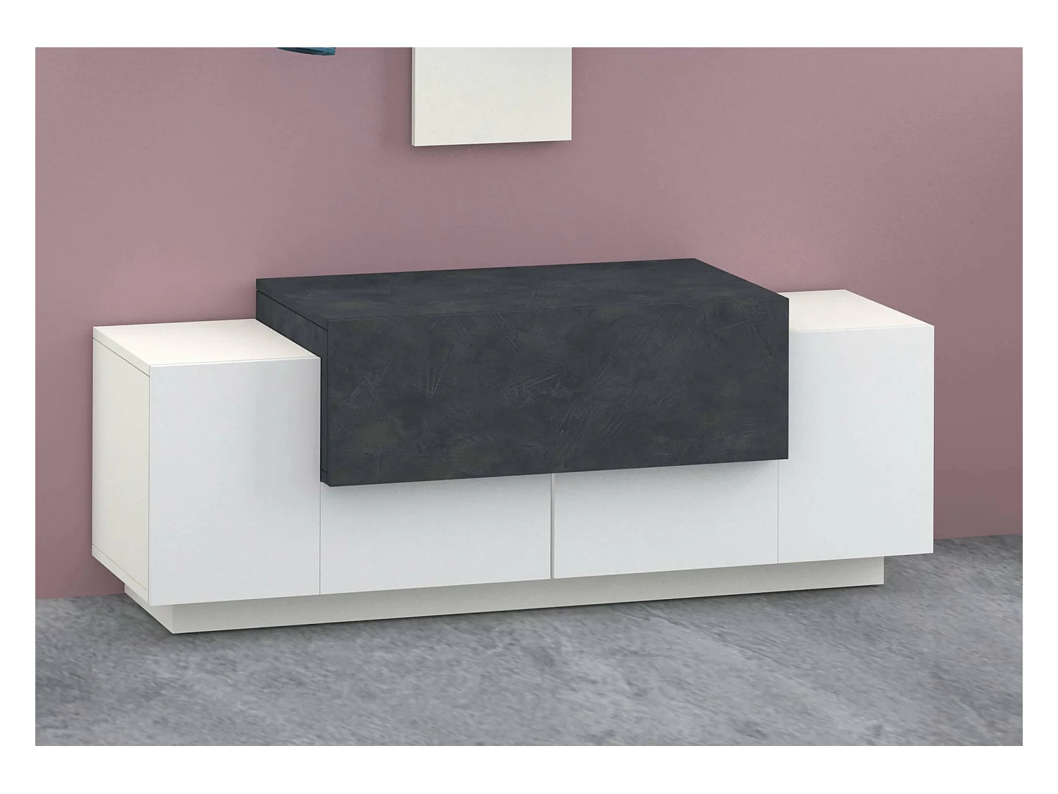 Meuble d'entrée Mirco, entrée multifonction moderne, casier polyvalent pour hall d'entrée, 100% Made in Italy, 120x45h46 cm, blanc brillant et ardoise