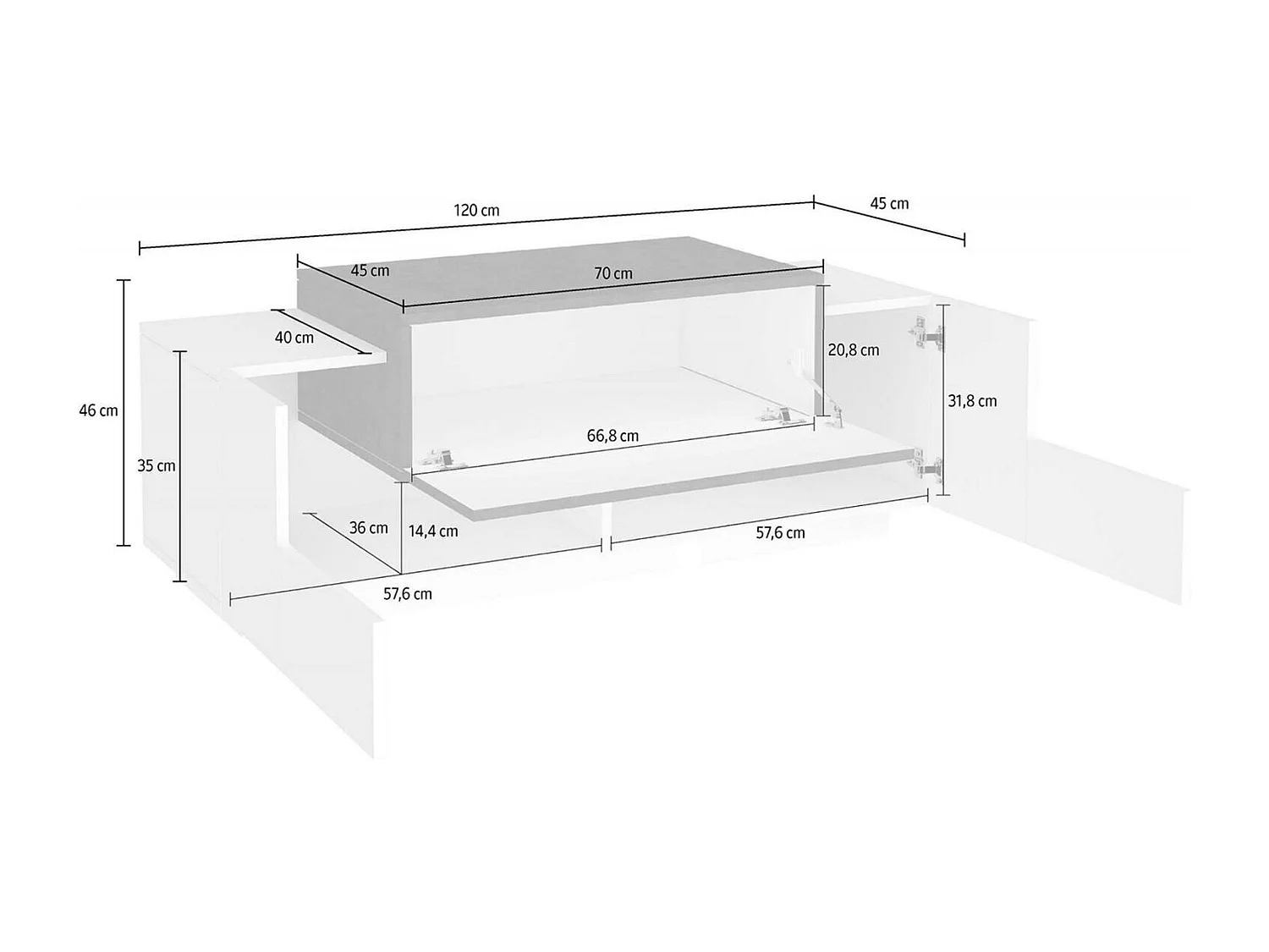 Mirco entreemeubilair, moderne multifunctionele entree, multifunctionele locker voor inkomhal, 100% Made in Italy, 120x45h46 cm, glanzend wit en leisteen