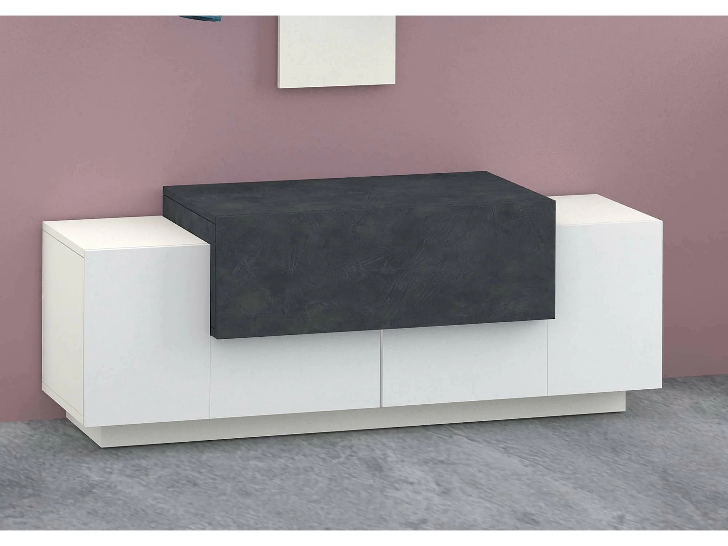 Mirco entreemeubilair, moderne multifunctionele entree, multifunctionele locker voor inkomhal, 100% Made in Italy, 120x45h46 cm, glanzend wit en leisteen