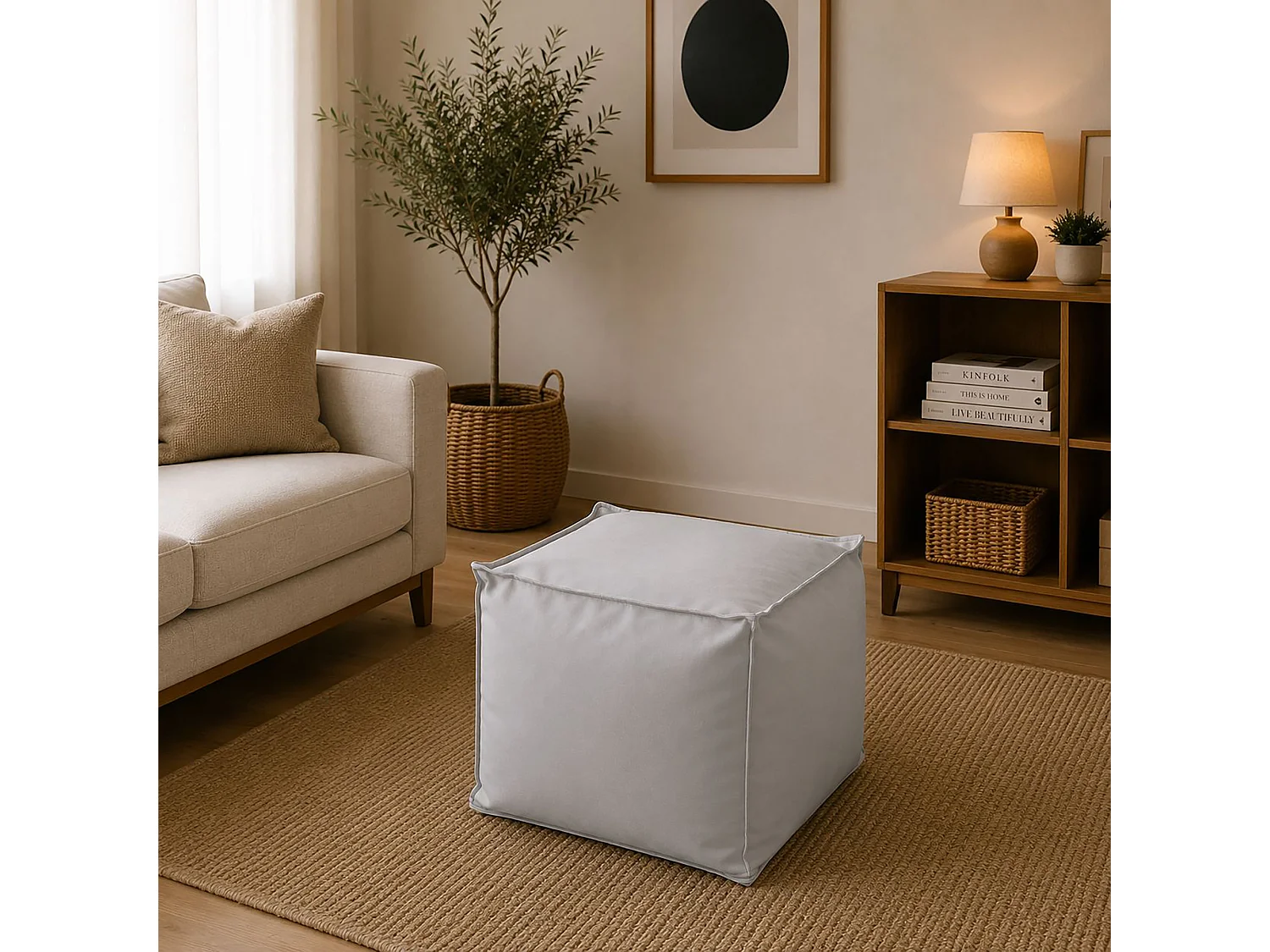 Pouf Annalaura, Pouf multifonctionnel, Fauteuil relaxant en tissu rembourré, 100% Made in Italy, 45x45h45 cm, Blanc