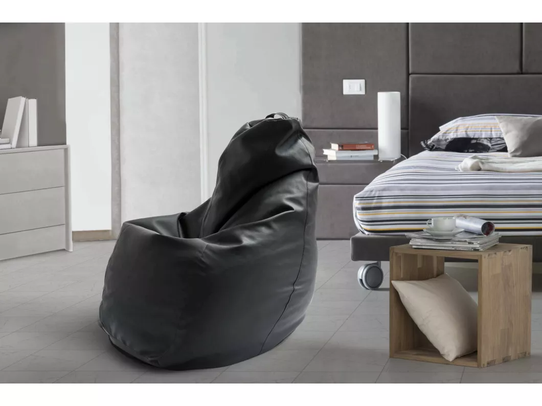 Kauf Unique Annachiara-Pouf, Sitzsack-Pouf, Sitzsack aus Öko-Leder, 100 % Made in Italy, 70 x 70 x 110 cm, Schwarz